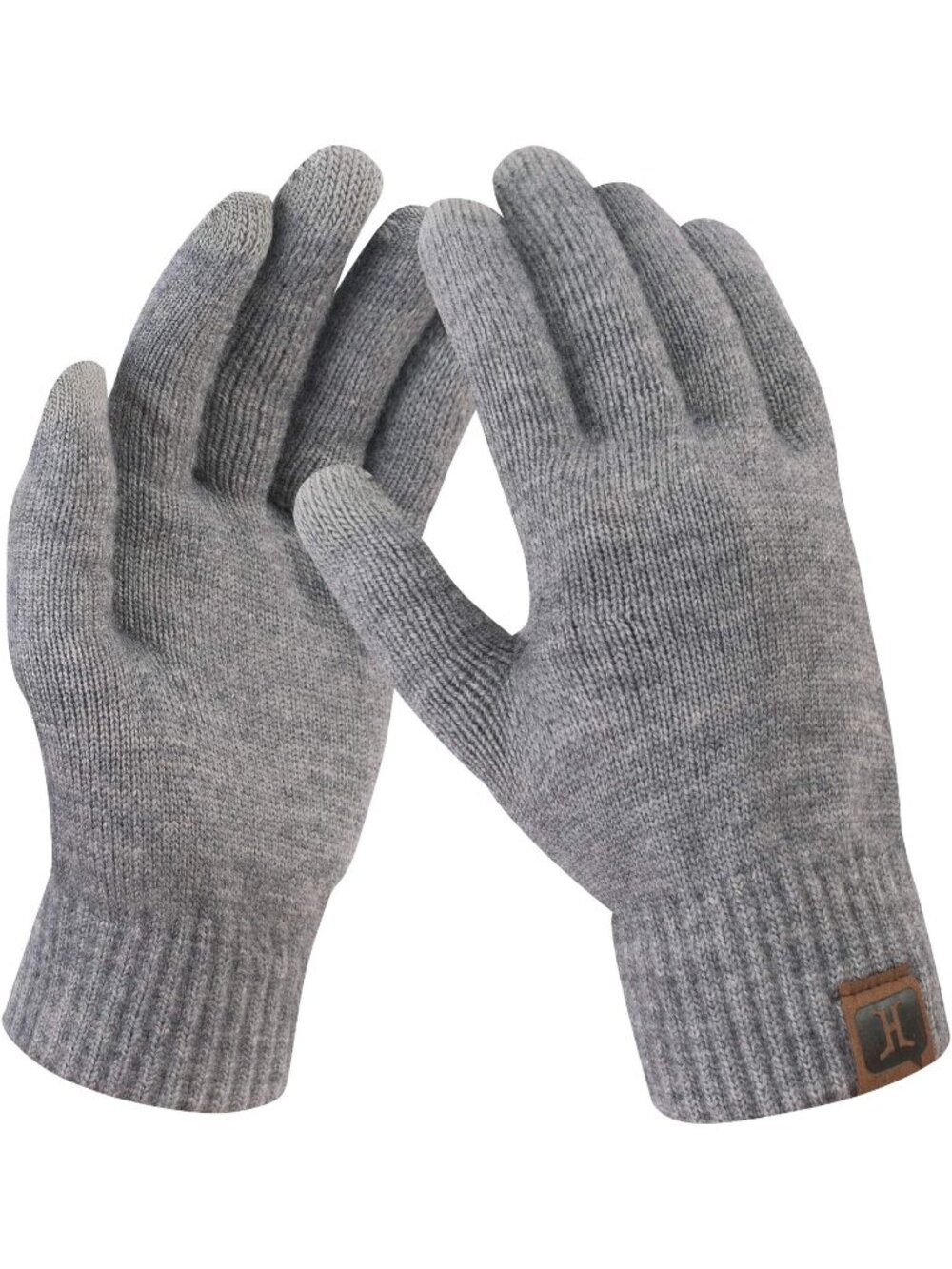 Women's Grey Winter Touchscreen Wool Warm Fleece Elastic Cuffs Lined Gloves